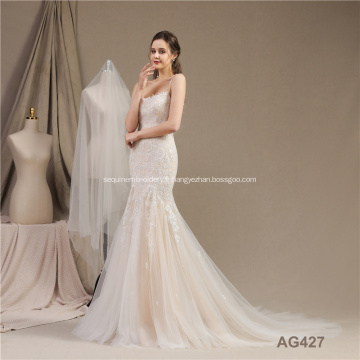 Fashion Lace Embroidered Bride Gown Bondage Low Back gown wedding dresses